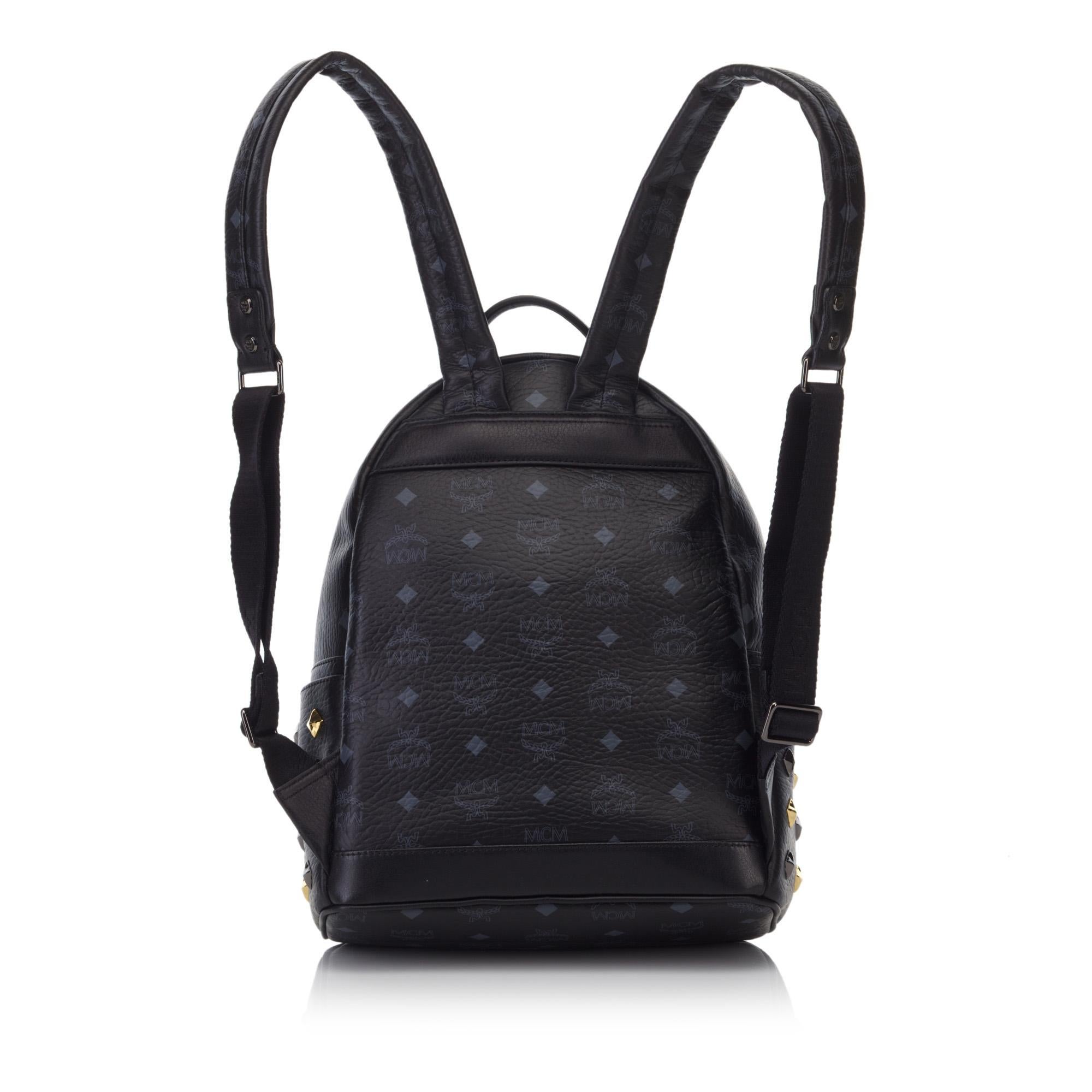 Vintage Authentic MCM Black Leather Studded Stark Backpack Germany w LARGE  In Good Condition For Sale In Orlando, FL