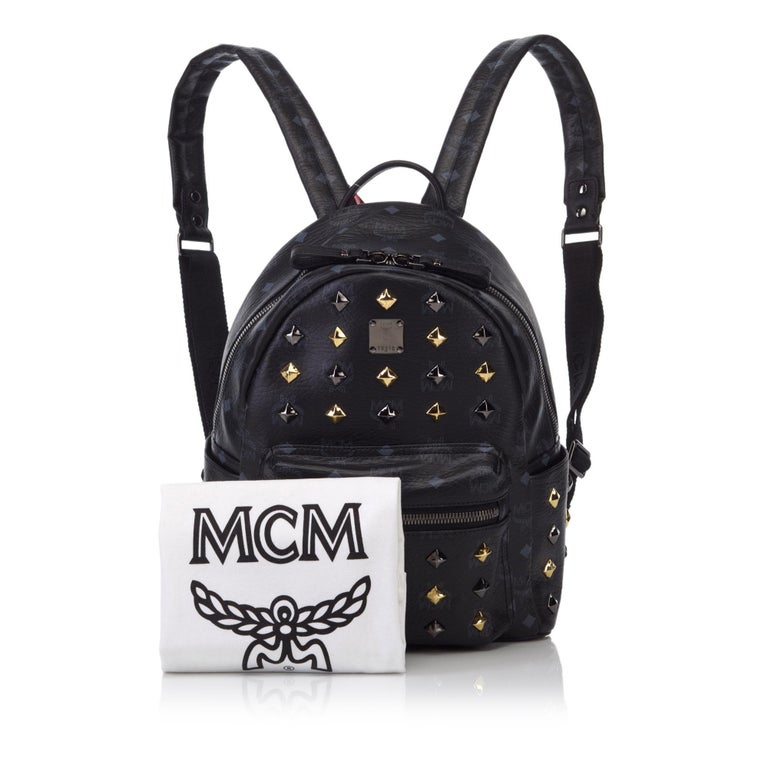 Vintage Authentic MCM Black Leather Studded Stark Backpack Germany w