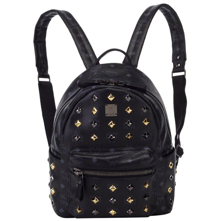 Vintage Authentic MCM Black Leather Studded Stark Backpack Germany w LARGE For Sale at 1stdibs