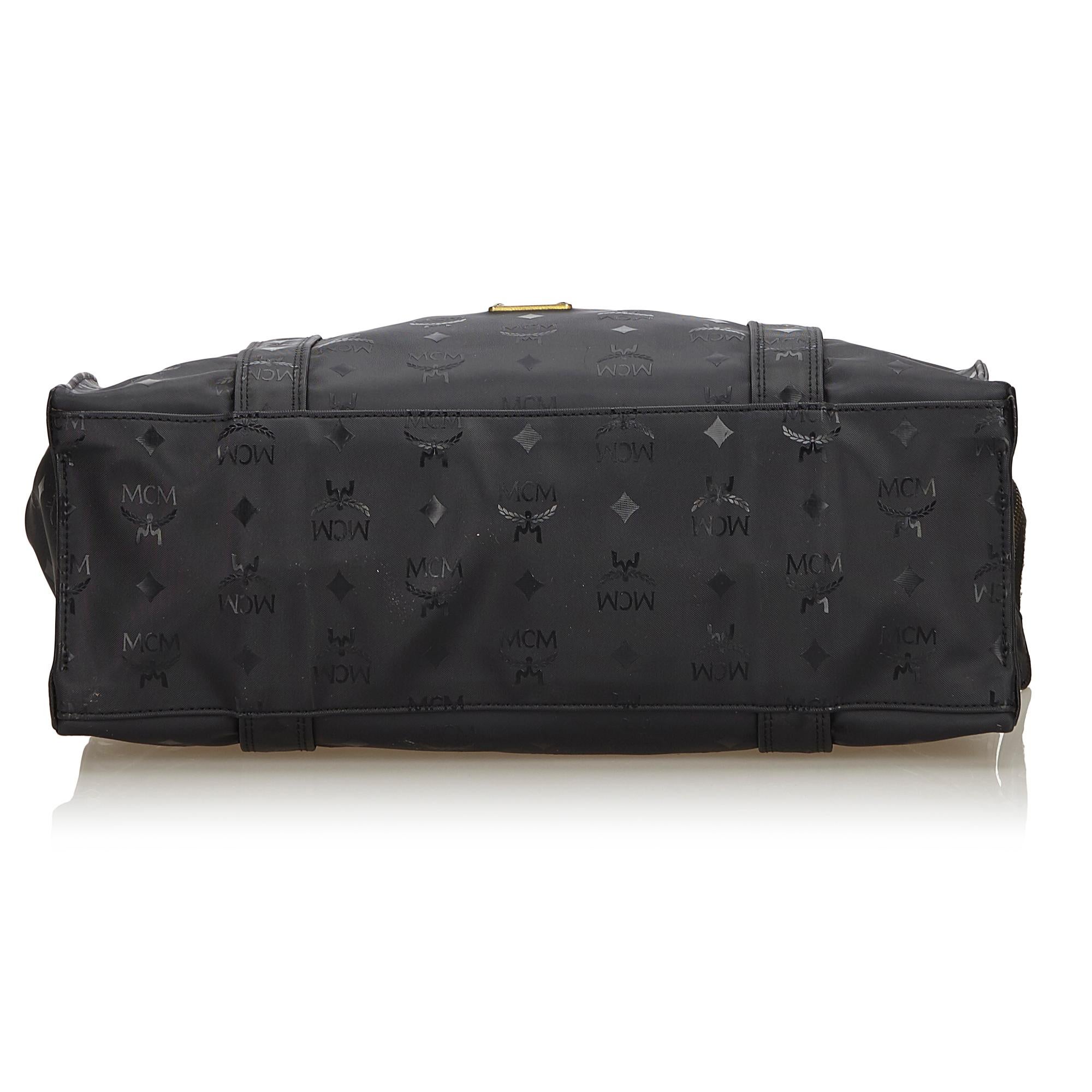 Women's Vintage Authentic MCM Black Nylon Fabric Visetos Shoulder Bag Germany LARGE  For Sale