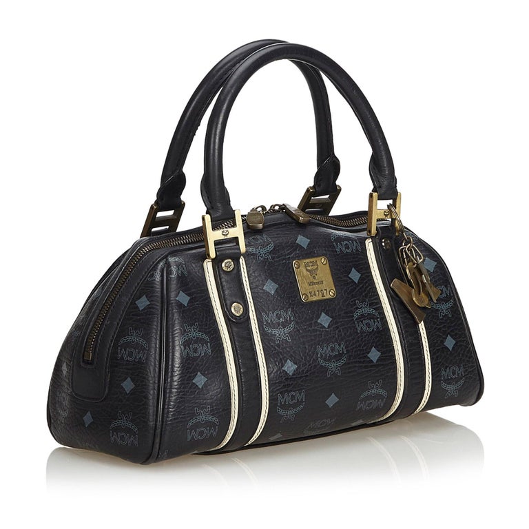 Vintage Authentic MCM Black with White Leather Visetos Handbag Germany