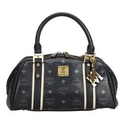 Vintage Authentic MCM Black with White Leather Visetos Handbag Germany MEDIUM
