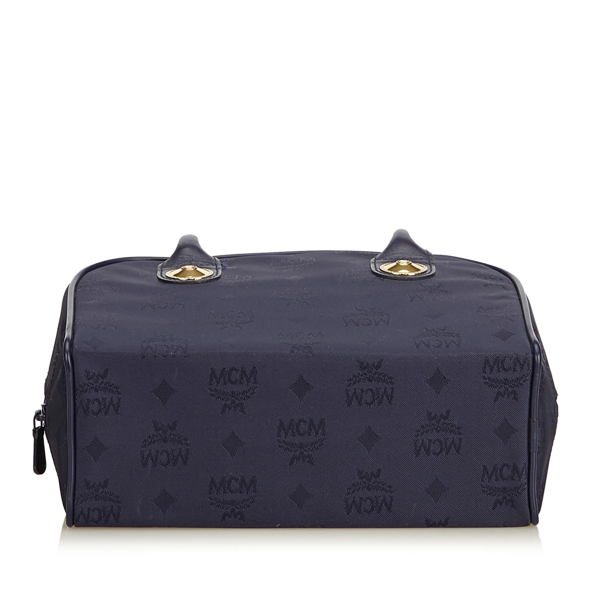 Vintage Authentic MCM Blue Navy Nylon Fabric Visetos Handbag Germany SMALL  In Good Condition For Sale In Orlando, FL