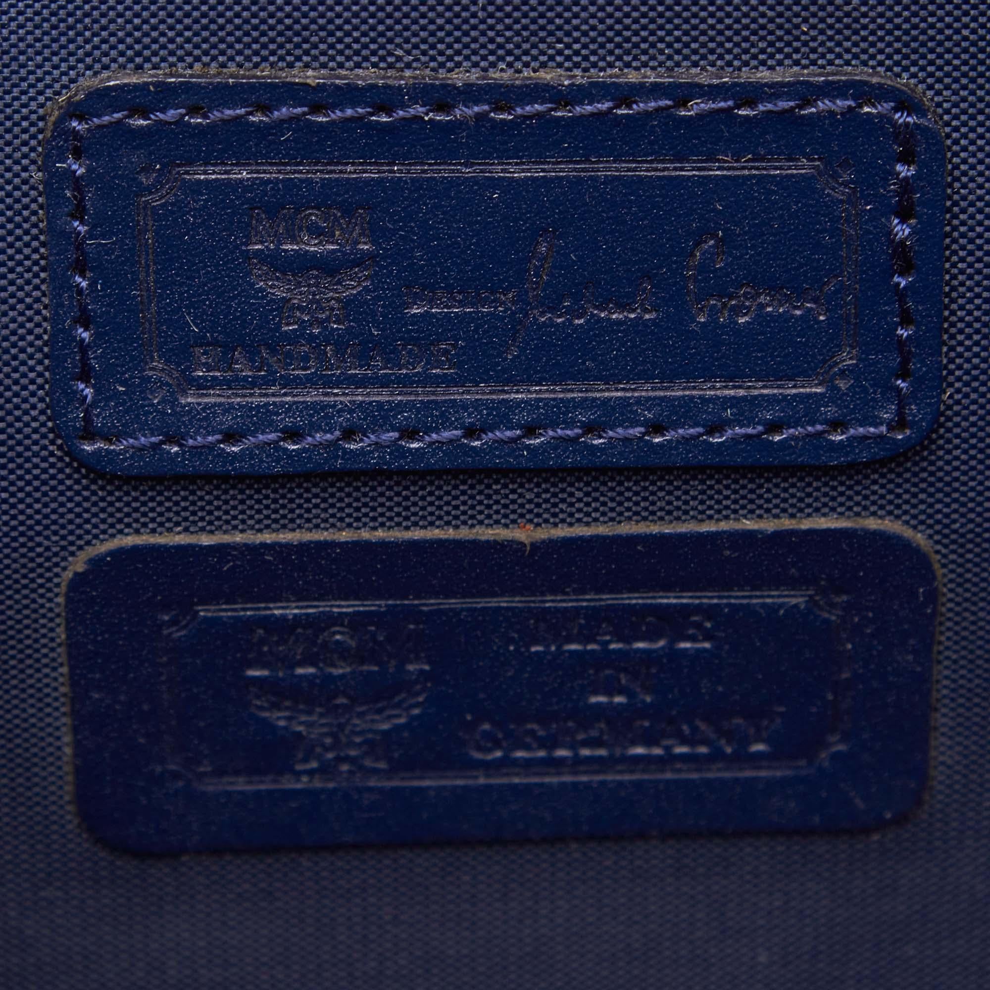 Vintage Authentic MCM Blue Navy Nylon Fabric Visetos Handbag Germany SMALL  For Sale 1