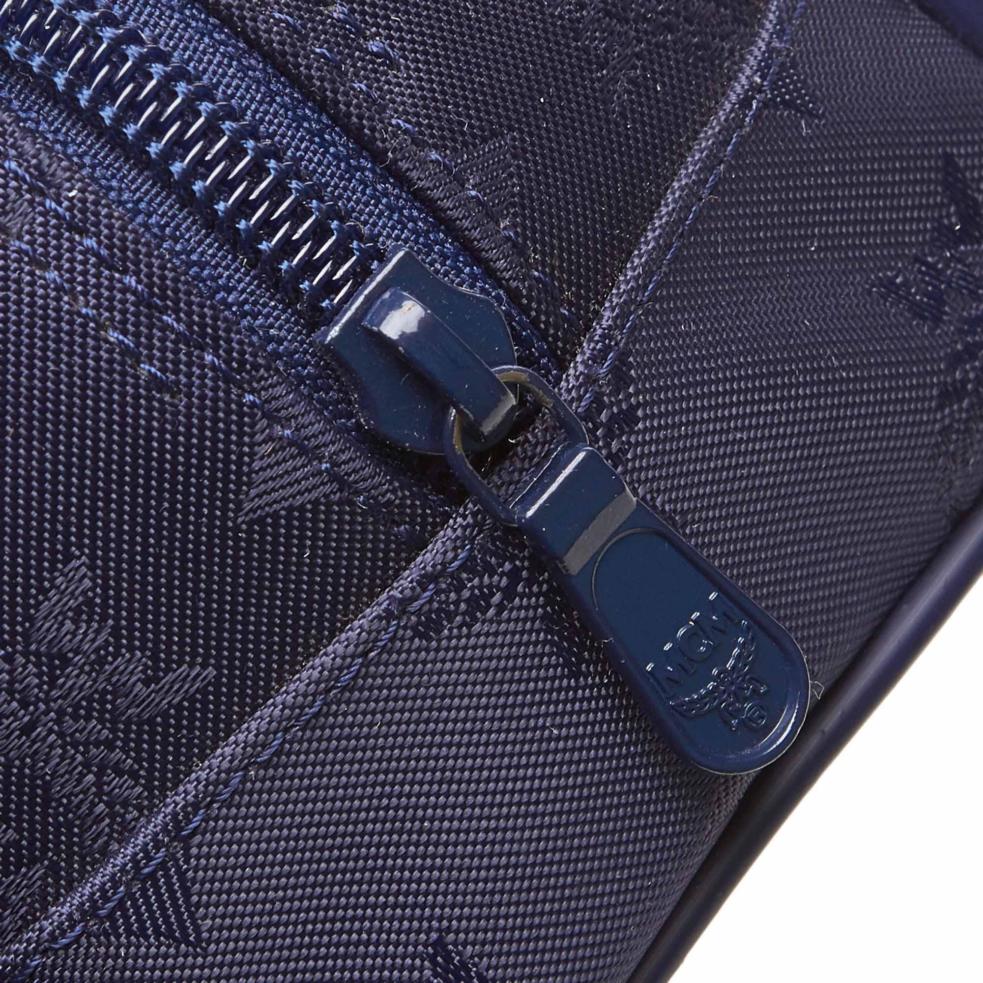 Vintage Authentic MCM Blue Navy Nylon Fabric Visetos Handbag Germany SMALL  For Sale 2