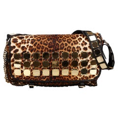 Vintage Authentic MCM Brown Leopard Studded Shoulder Bag JAPAN w Pouch LARGE