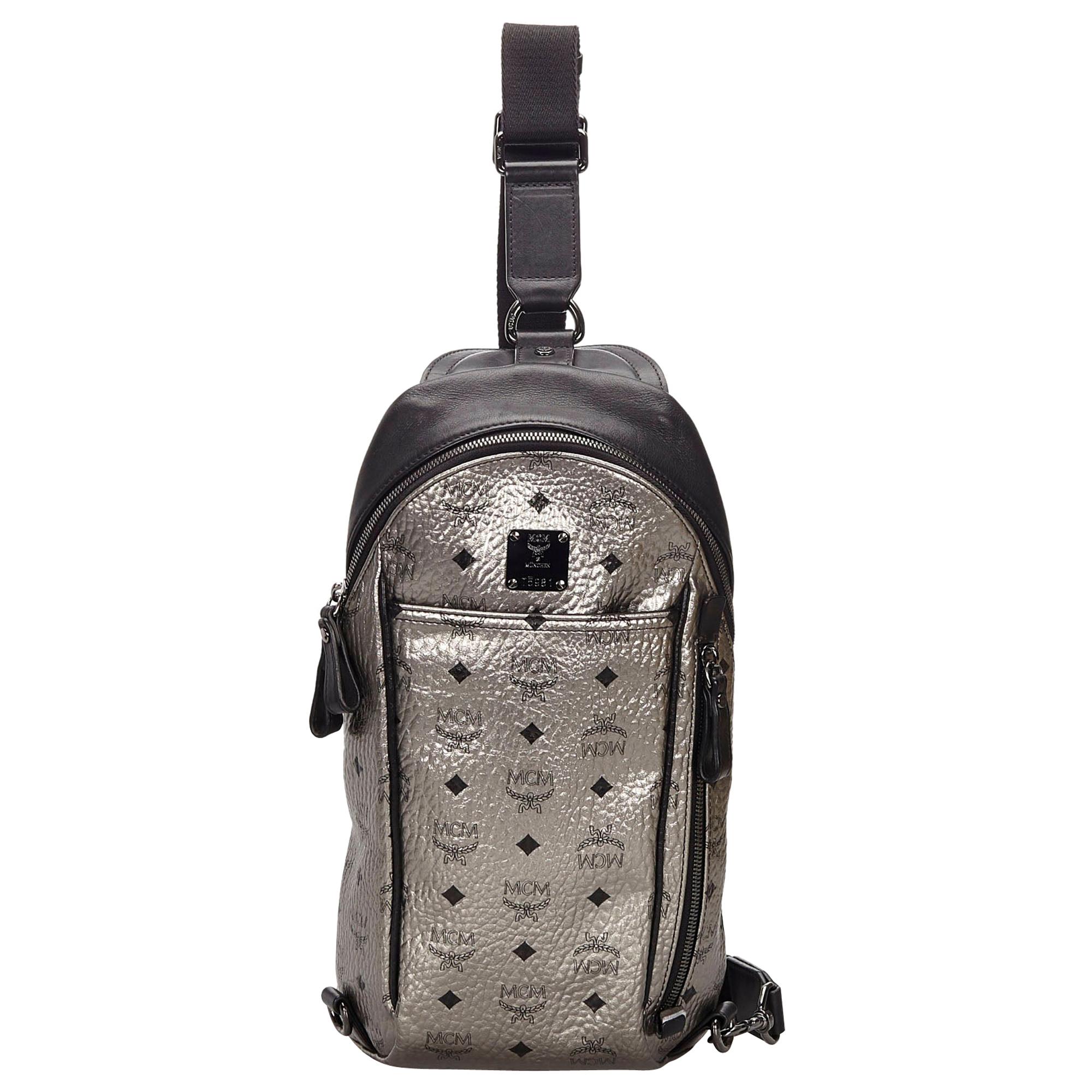 Vintage Authentic MCM Leather Visetos Stark Sling Backpack Germany w LARGE