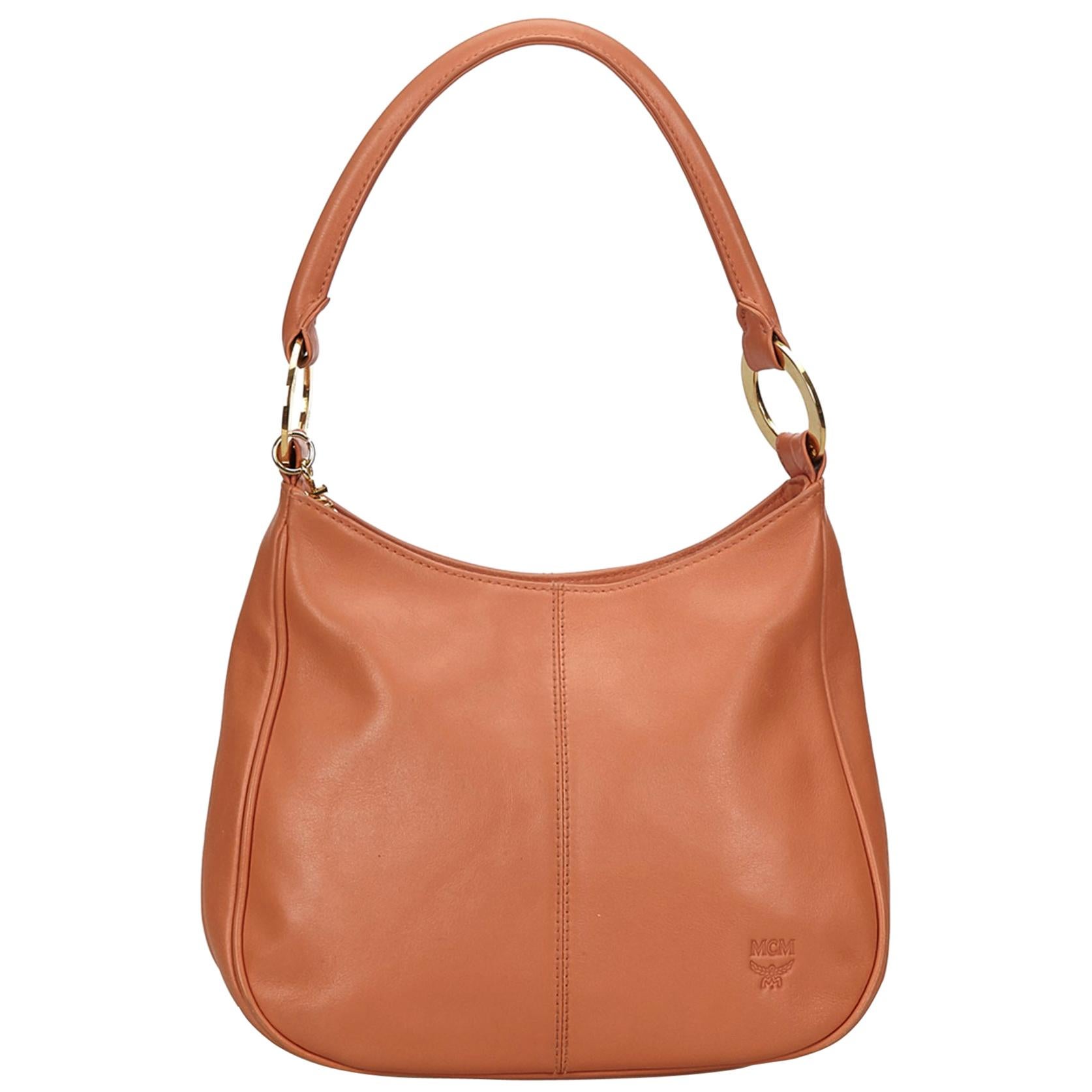Vintage Authentic MCM Orange Leather Shoulder Bag Germany MEDIUM