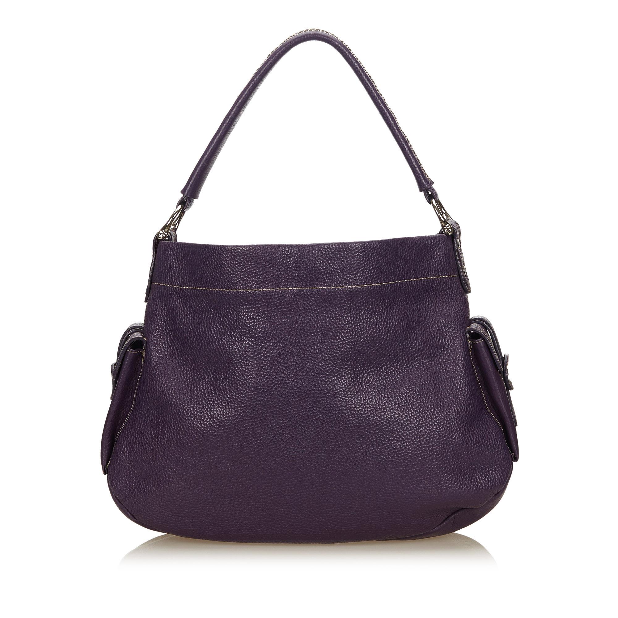 Black Vintage Authentic MCM Purple Leather Handbag Germany MEDIUM  For Sale