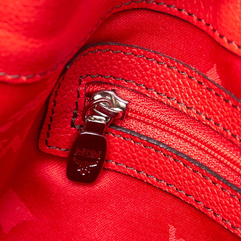 Vintage Authentic MCM Red Leather Drawstring Bucket Bag Germany MEDIUM ...