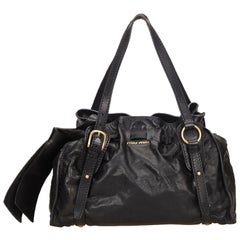 Vintage Authentic Miu Miu Black Leather Matelasse Side Ribbon Bag Italy w LARGE