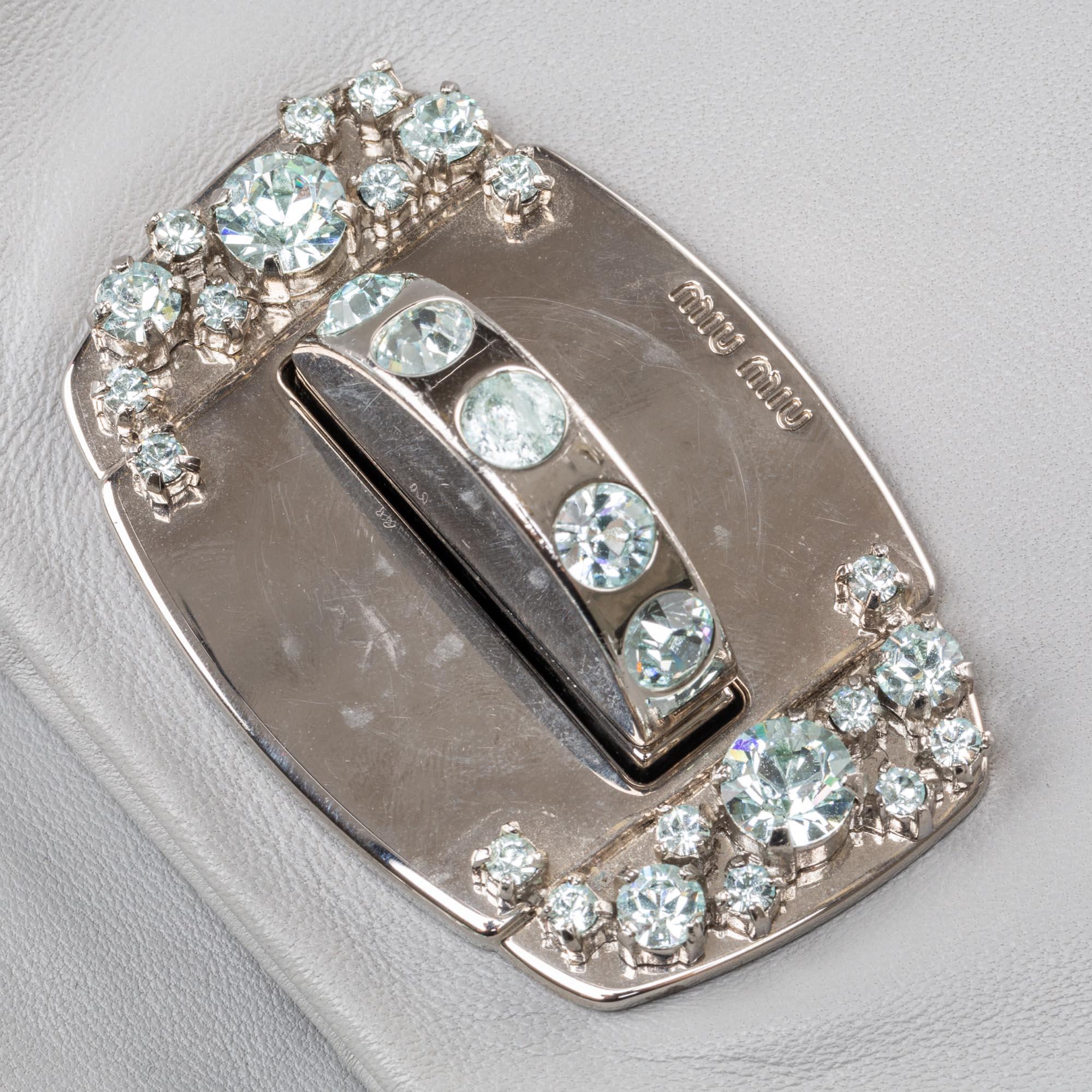 Vintage Authentic Miu Miu Gray Leather Crystal Shoulder Bag Turkey MEDIUM For Sale 5