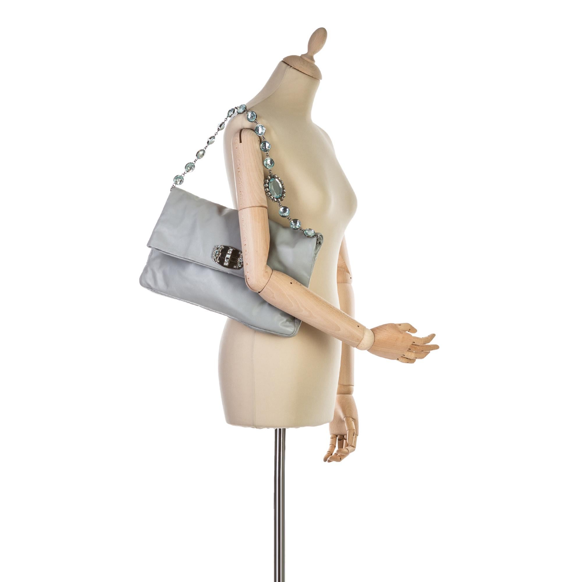 Vintage Authentic Miu Miu Gray Leather Crystal Shoulder Bag Turkey MEDIUM For Sale 7