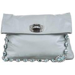 Vintage Authentic Miu Miu Gray Leather Crystal Shoulder Bag Turkey MEDIUM