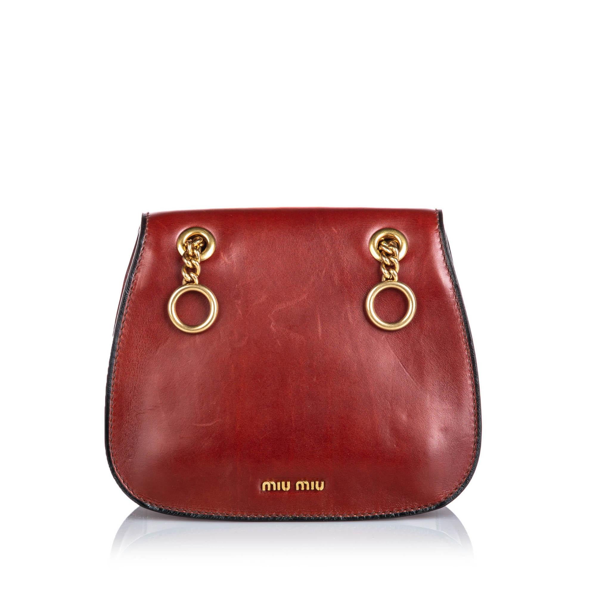 Brown Vintage Authentic Miu Miu Leather Dahlia w Dust Bag Authenticity Card SMALL 
