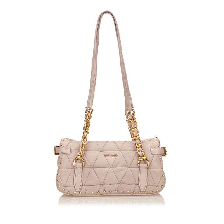 Vintage Authentic Miu Miu Leather Quilted Studded Shoulder Bag w Dust