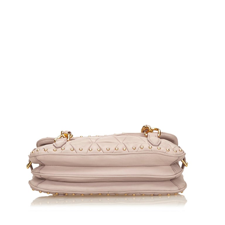 Vintage Authentic Miu Miu Leather Quilted Studded Shoulder Bag w Dust