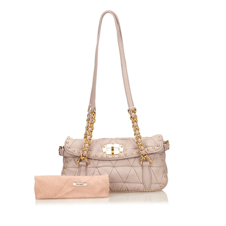 Vintage Authentic Miu Miu Leather Quilted Studded Shoulder Bag w Dust