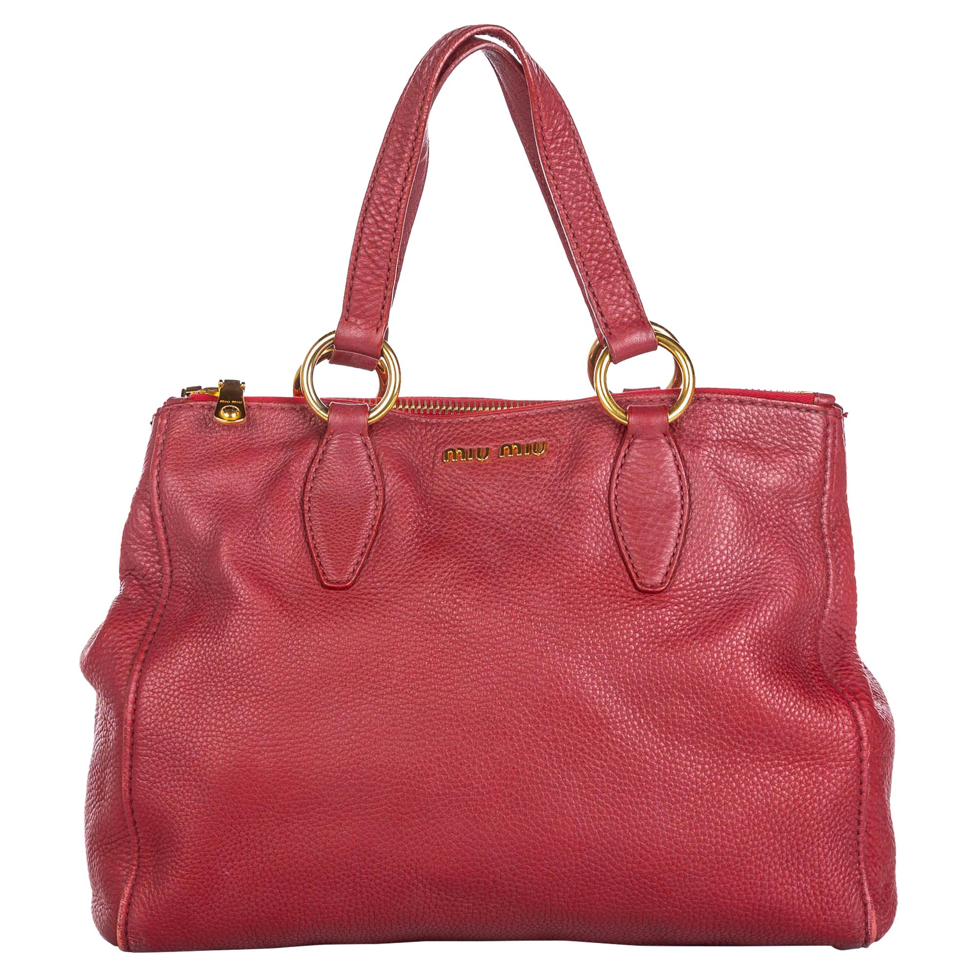 Vintage Authentic Miu Miu red Leather Satchel ITALY w/ Dust Bag MEDIUM For Sale at 1stDibs