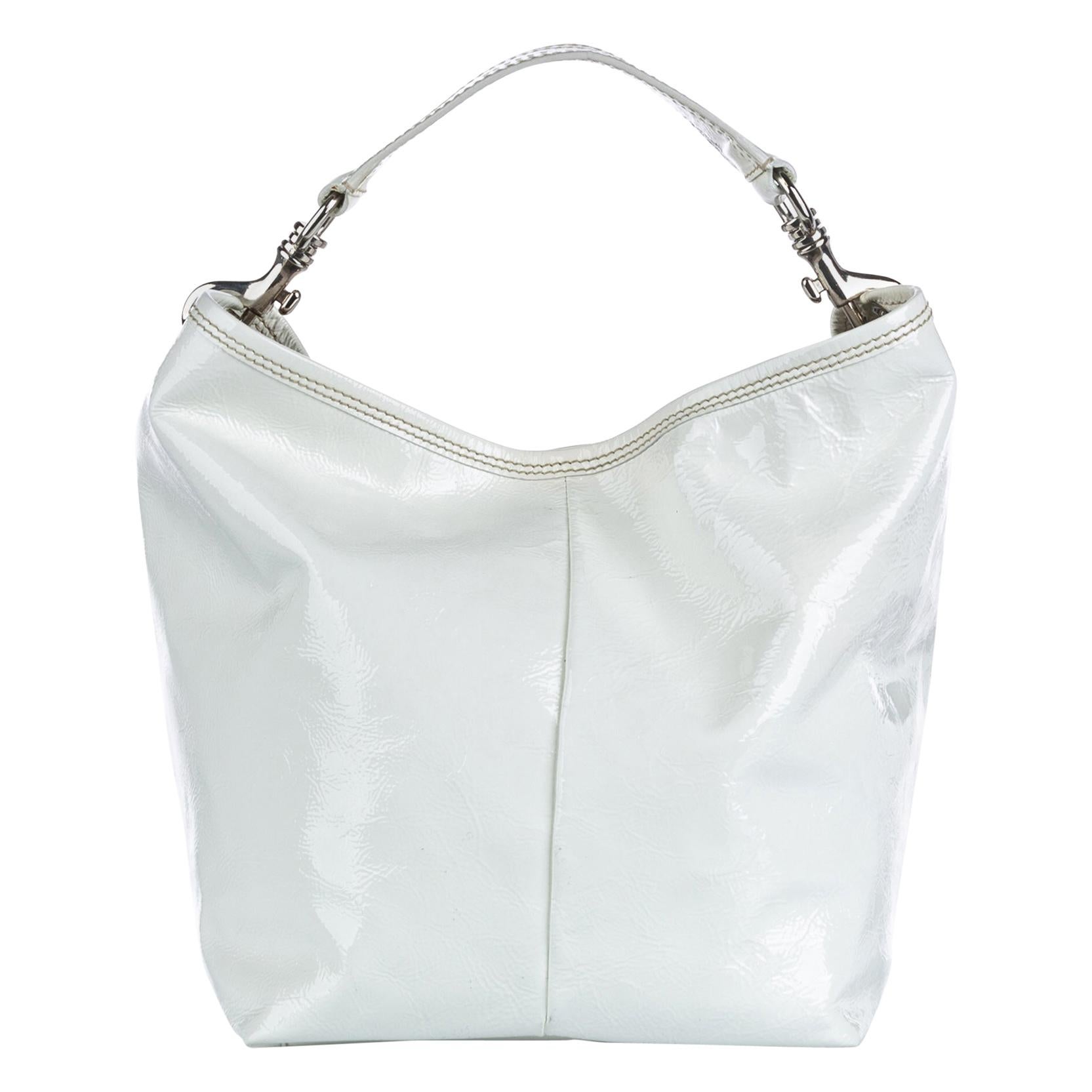 Vintage Authentic Miu Miu White Vernice Shoulder Bag Italy w MEDIUM  For Sale