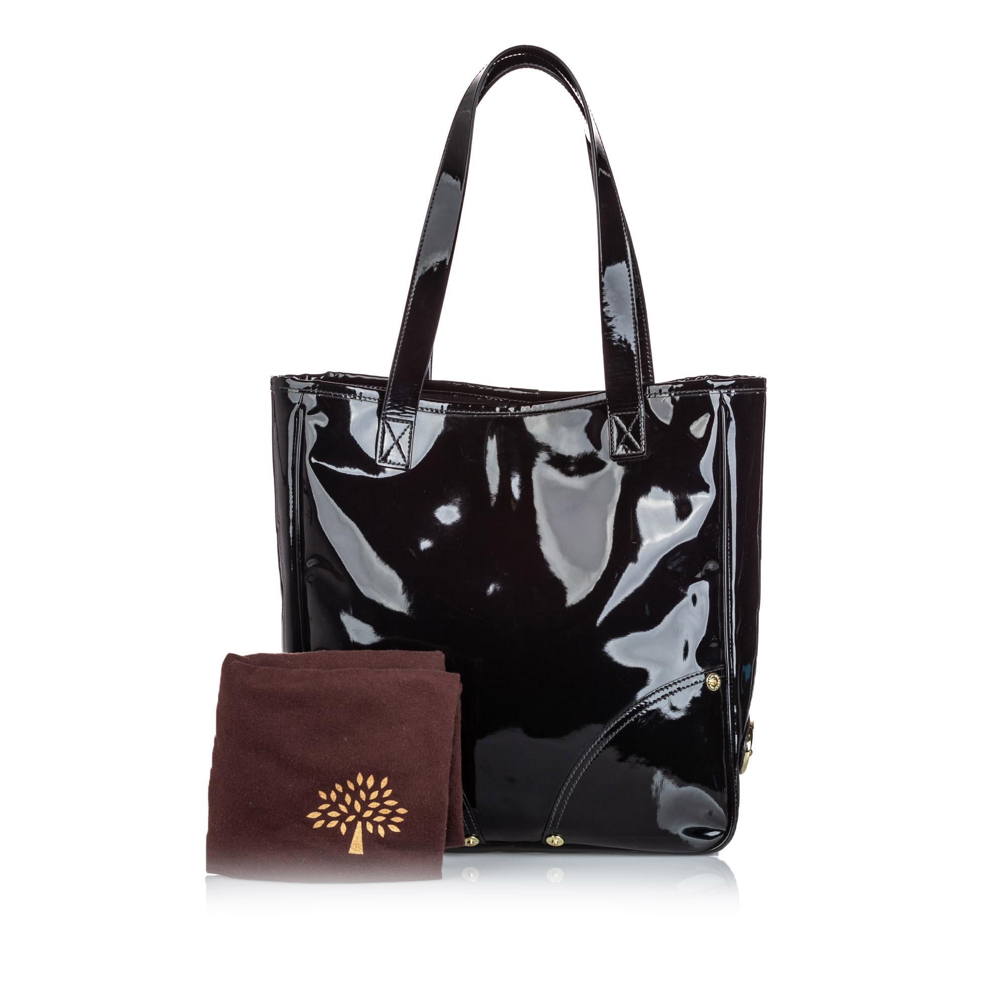 Vintage Authentic Mulberry Black Patent Leather Tote CHINA w/ Dust Bag LARGE 8