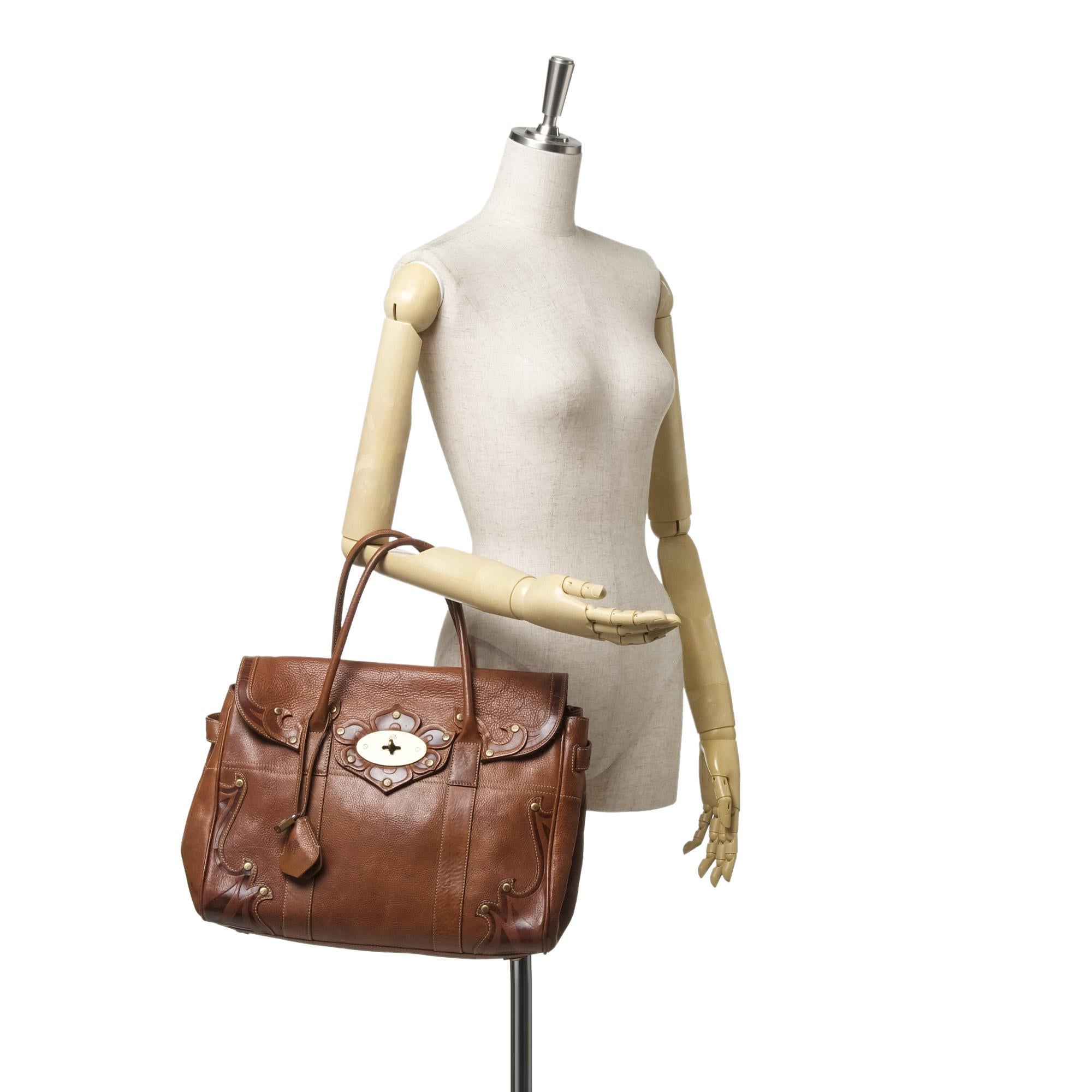 Vintage Authentic Mulberry Brown Leather Bayswater CHINA w/ Padlock, Key LARGE For Sale 3