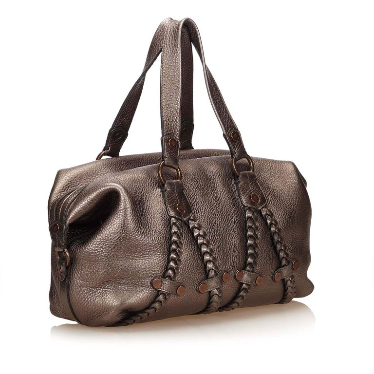 Vintage Authentic Mulberry Silver Leather Metallic Handbag United