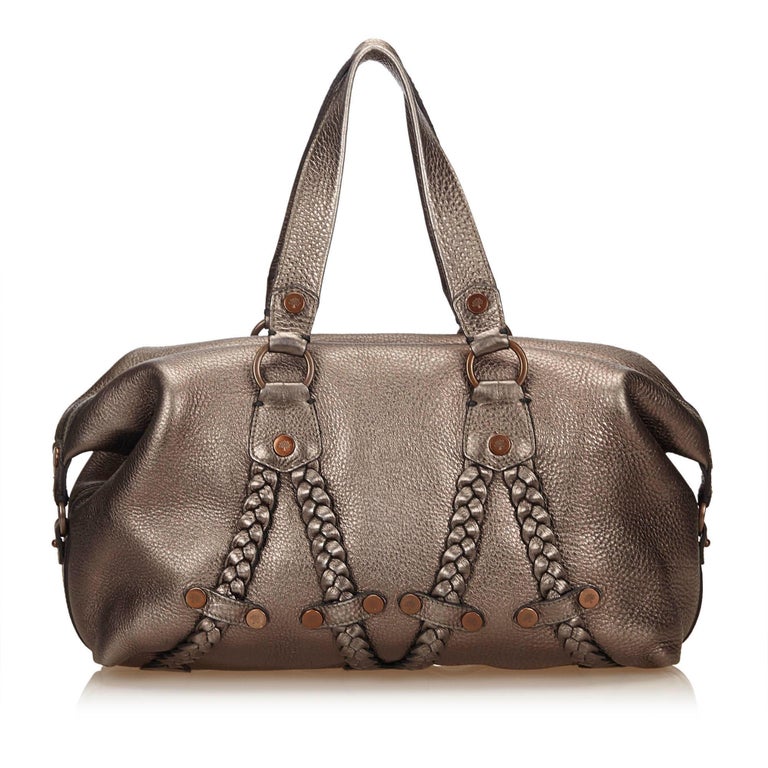 Vintage Authentic Mulberry Silver Leather Metallic Handbag United