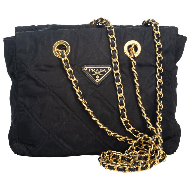 Vintage Authentic Prada Black Chain Shoulder Bag Italy w Dust Bag