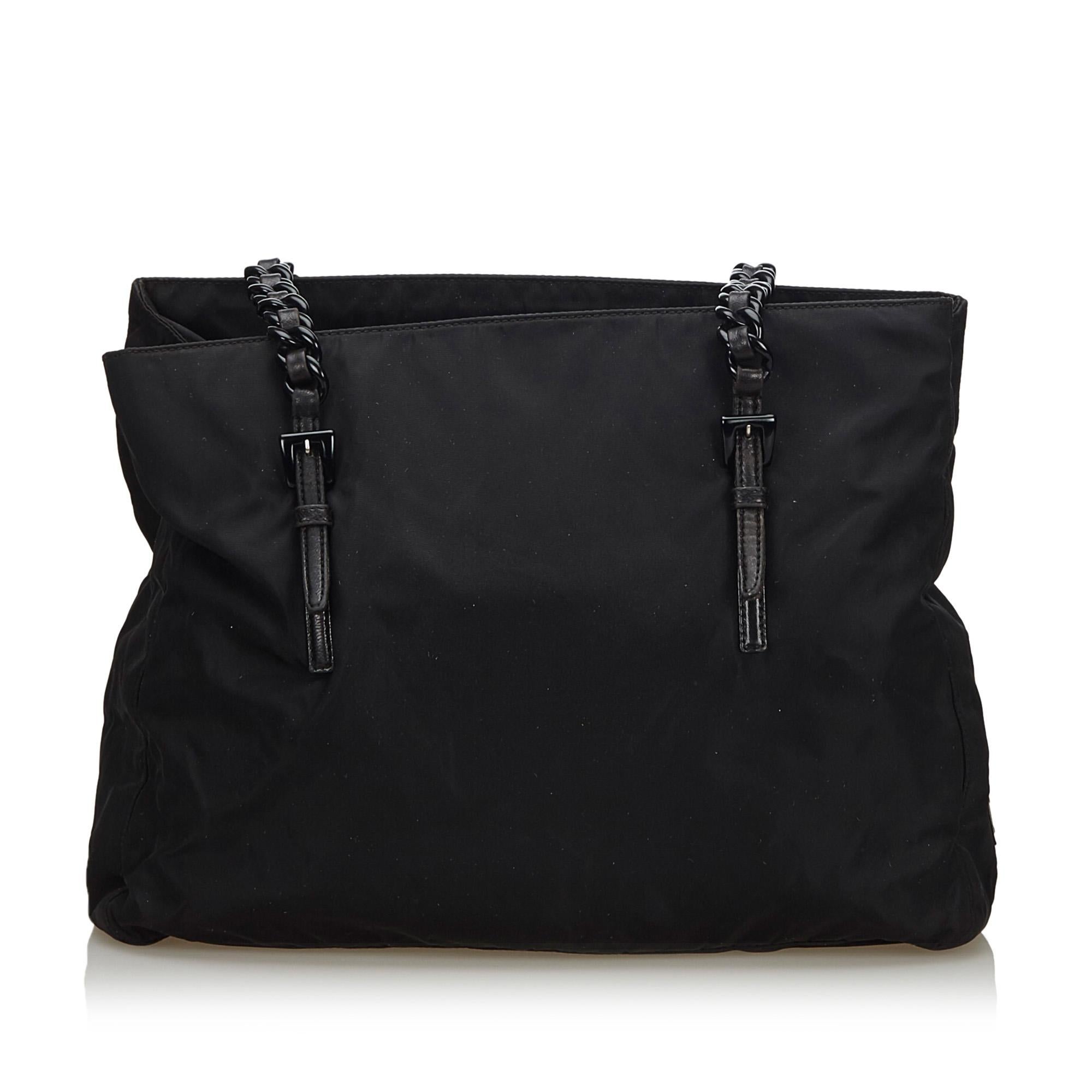 Vintage Authentic Prada Black Chain Tote Bag Italy w Authenticity Card LARGE In Good Condition For Sale In Orlando, FL