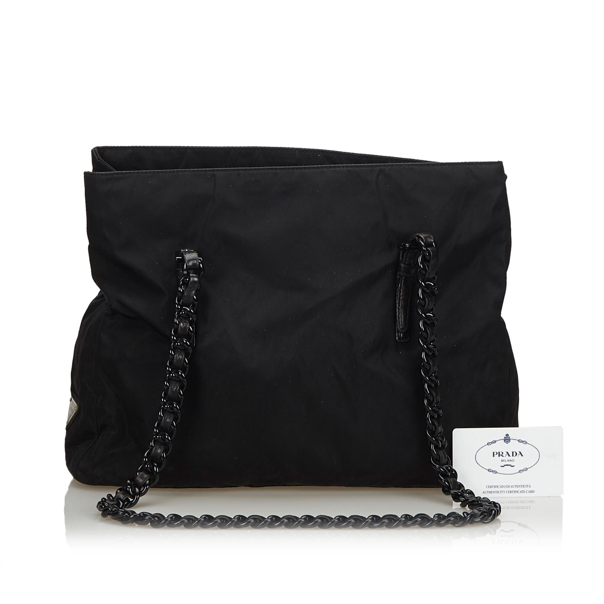 Vintage Authentic Prada Black Chain Tote Bag Italy w Authenticity Card LARGE For Sale 5