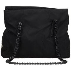 Vintage Authentic Prada Black Chain Tote Bag Italy w Authenticity Card LARGE