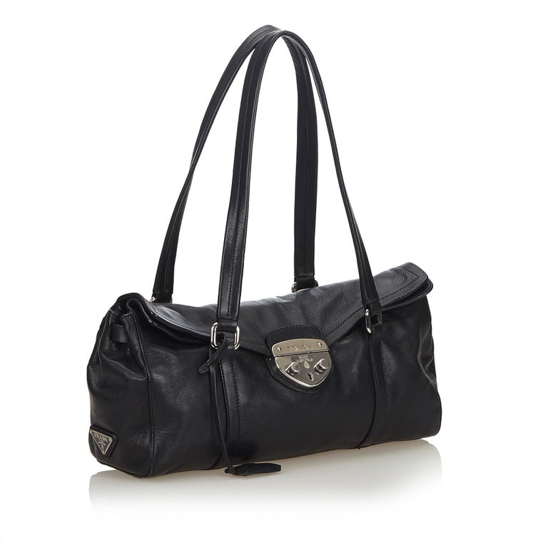 Vintage Authentic Prada Black Leather Easy Shoulder Bag Italy MEDIUM