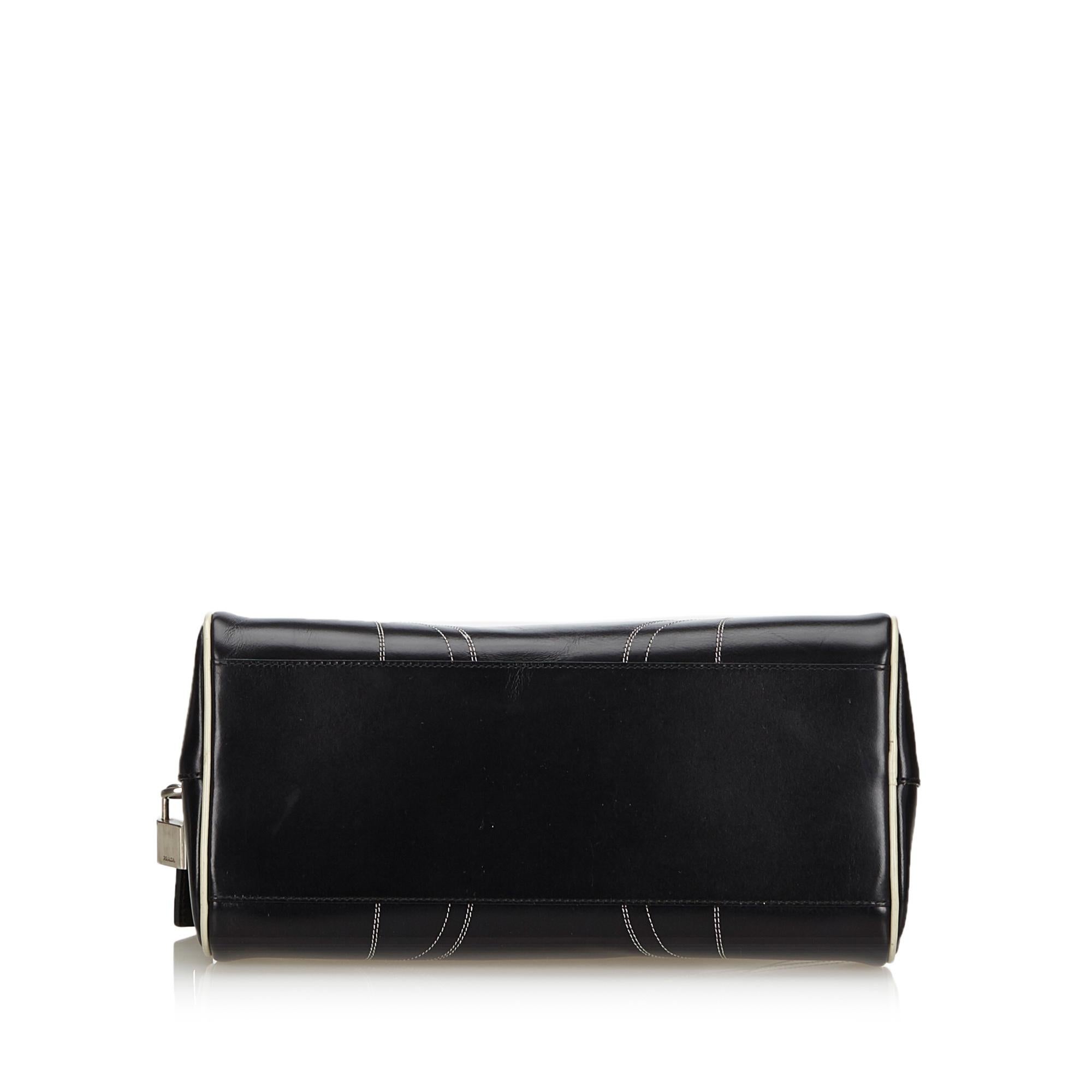 Women's Vintage Authentic Prada Black Leather Handbag Italy w Dust Bag Padlock MEDIUM  For Sale