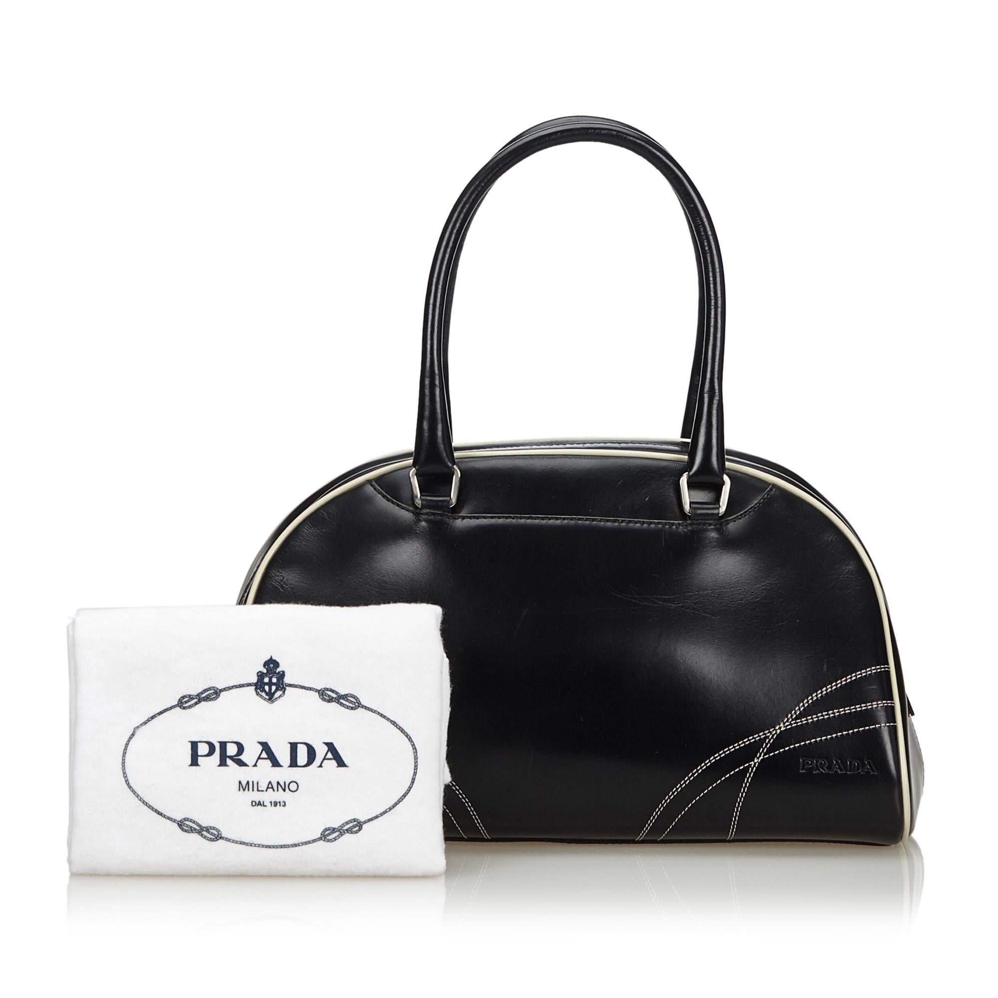 Vintage Authentic Prada Black Leather Handbag Italy w Dust Bag Padlock MEDIUM  For Sale 5