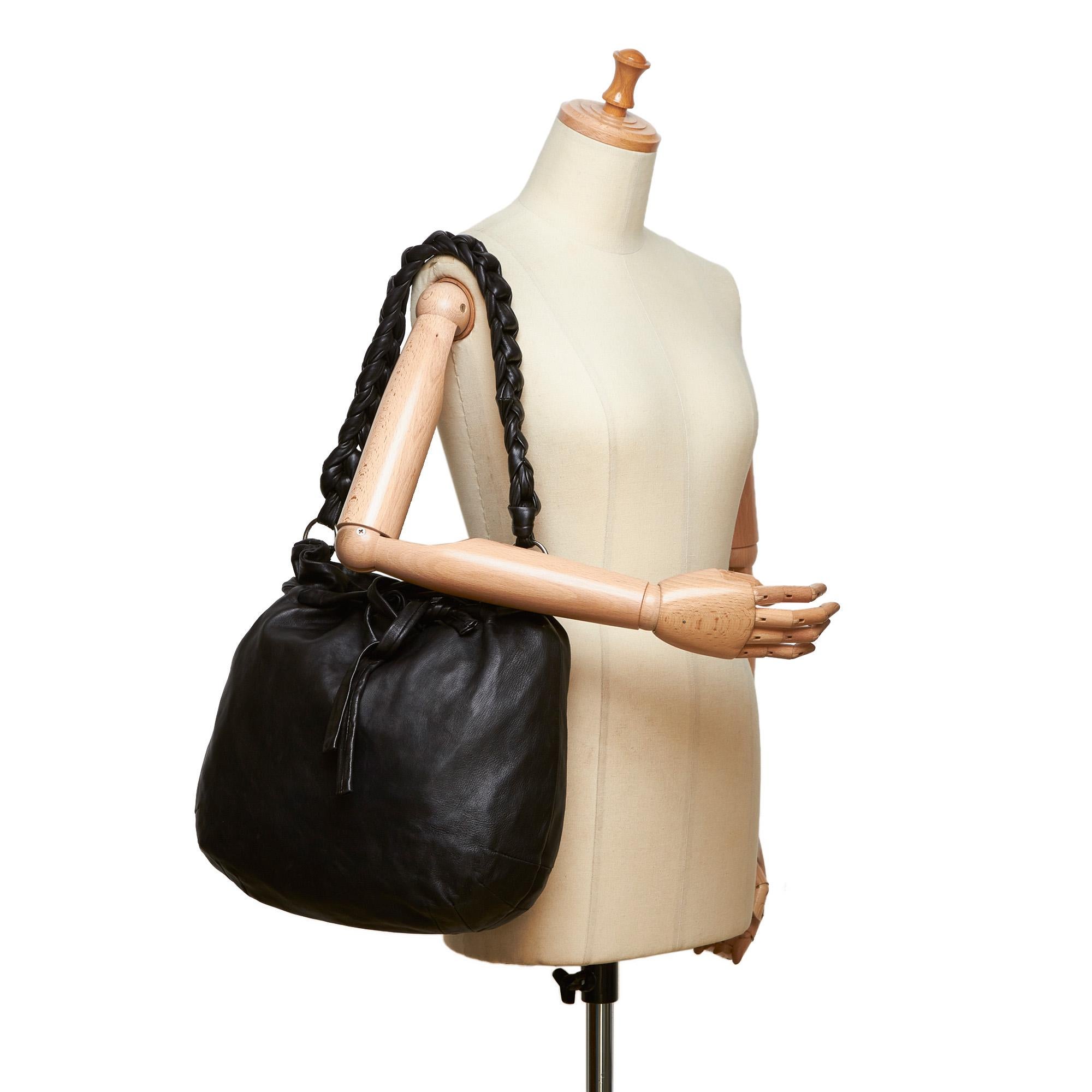 Vintage Authentic Prada Black Leather Shoulder Bag Italy LARGE  4