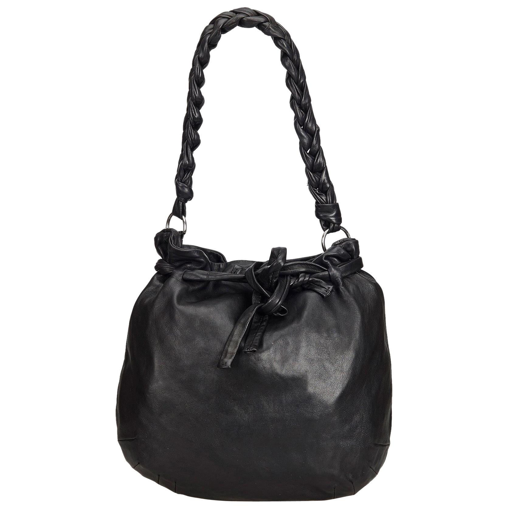 Vintage Authentic Prada Black Leather Shoulder Bag Italy LARGE 