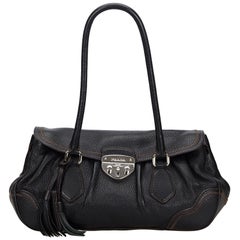 Vintage Authentic Prada Black Leather Shoulder Bag Italy w/ Dust Bag LARGE