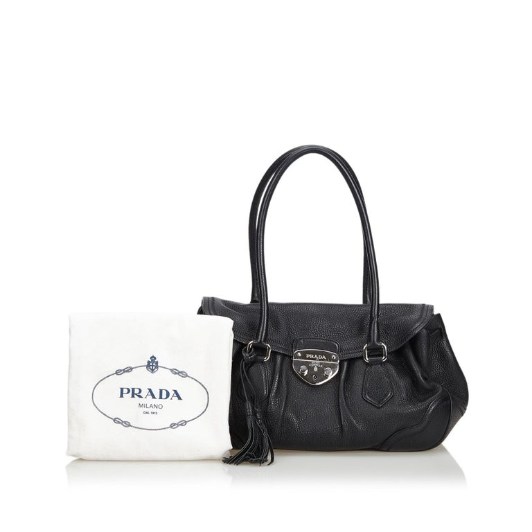 Vintage Authentic Prada Black Leather Shoulder Bag Italy w/ Dust Bag