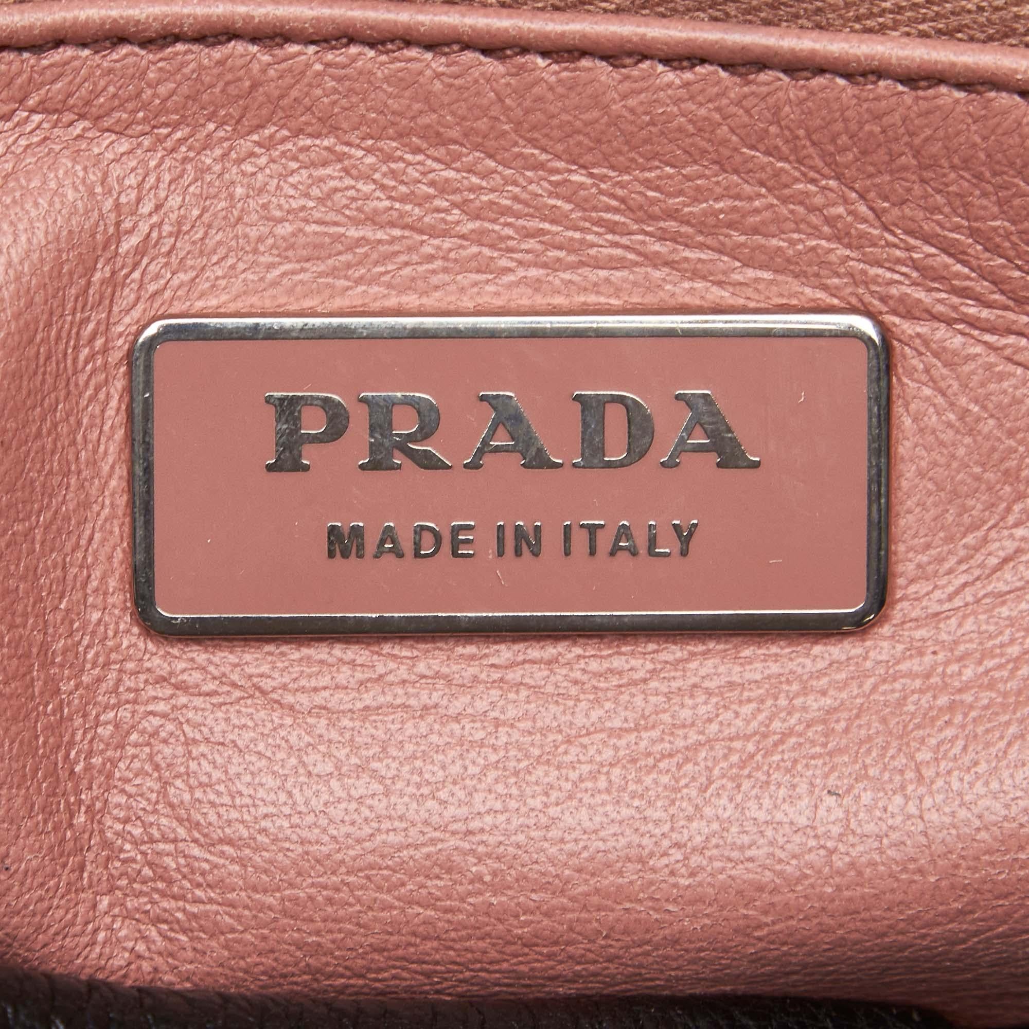 Vintage Authentic Prada Black Leather Shoulder Bag Italy w/ Dust Bag MEDIUM For Sale 2