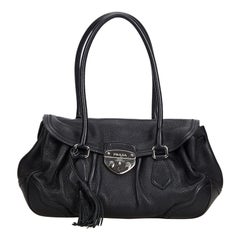 Vintage Authentic Prada Black Leather Shoulder Bag Italy w/ Dust Bag MEDIUM