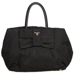 Vintage Authentic Prada Black Nylon Fabric Bow Tote Bag Italy w Dust Bag LARGE