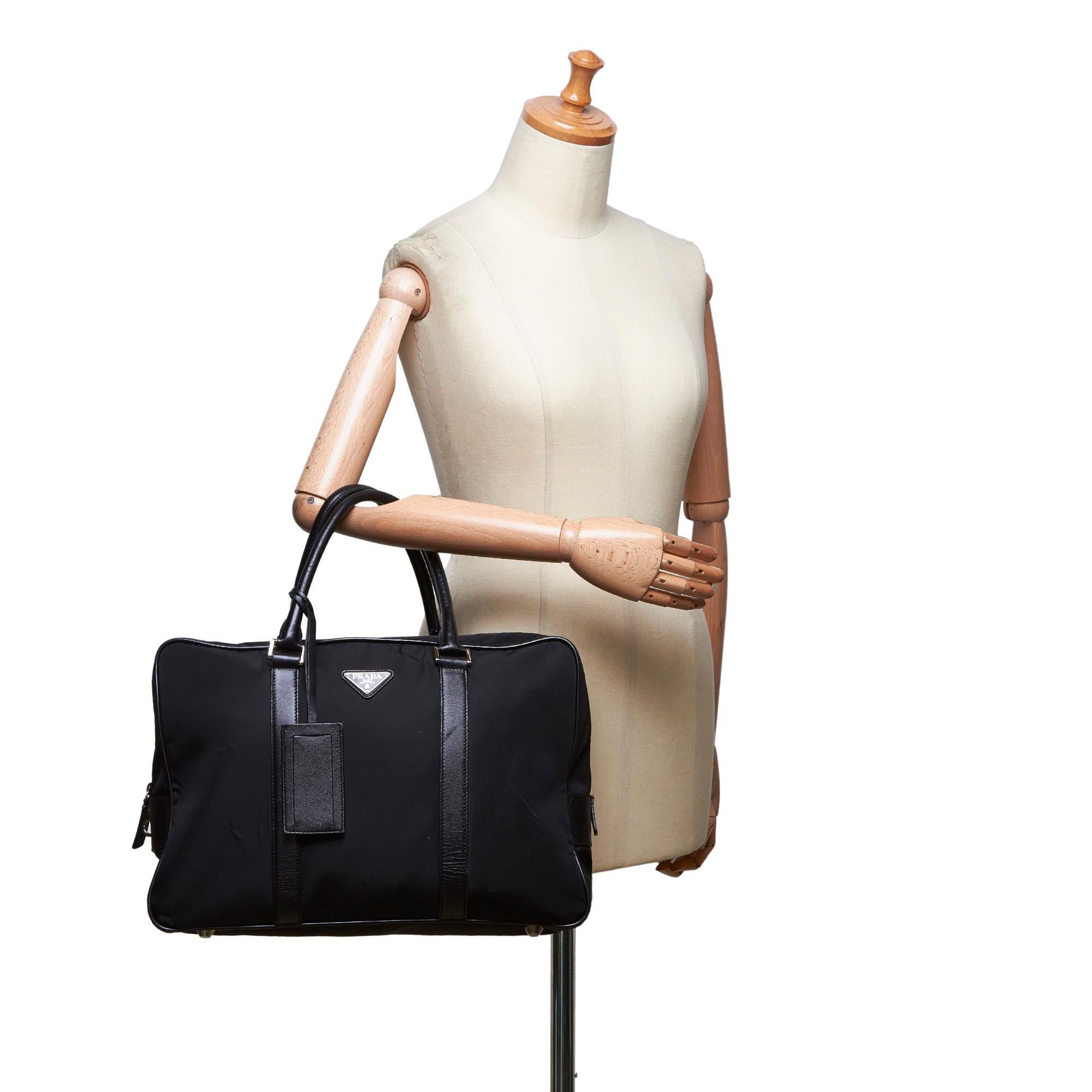 Vintage Authentic Prada Black Nylon Fabric Business Bag ITALY LARGE 7