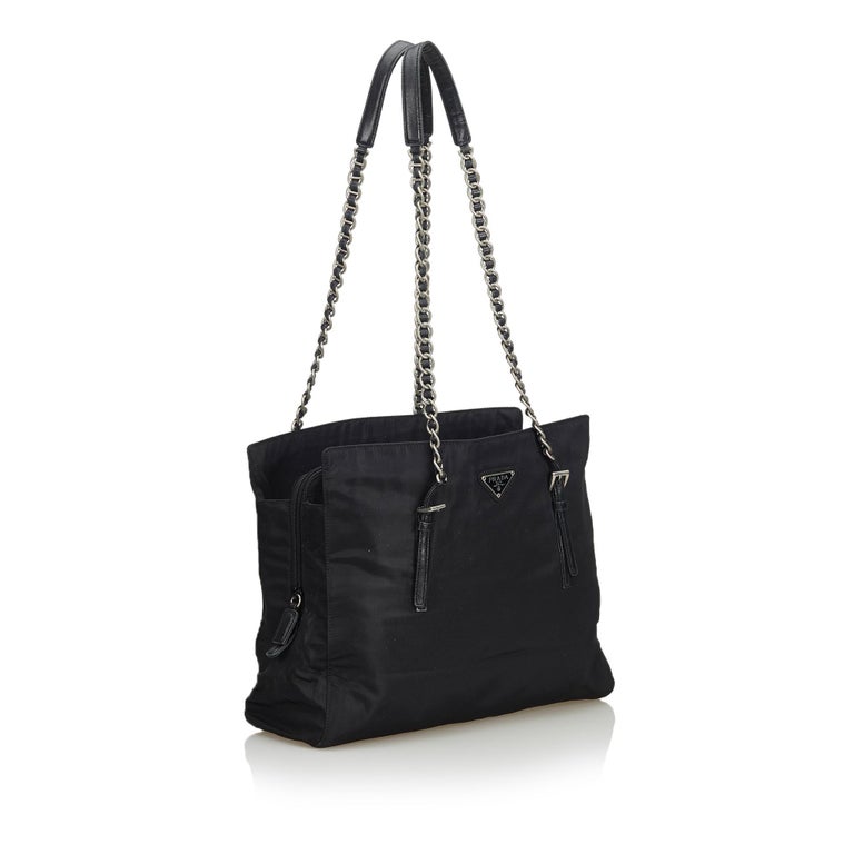 Vintage Authentic Prada Black Nylon Fabric Chain Shoulder Bag