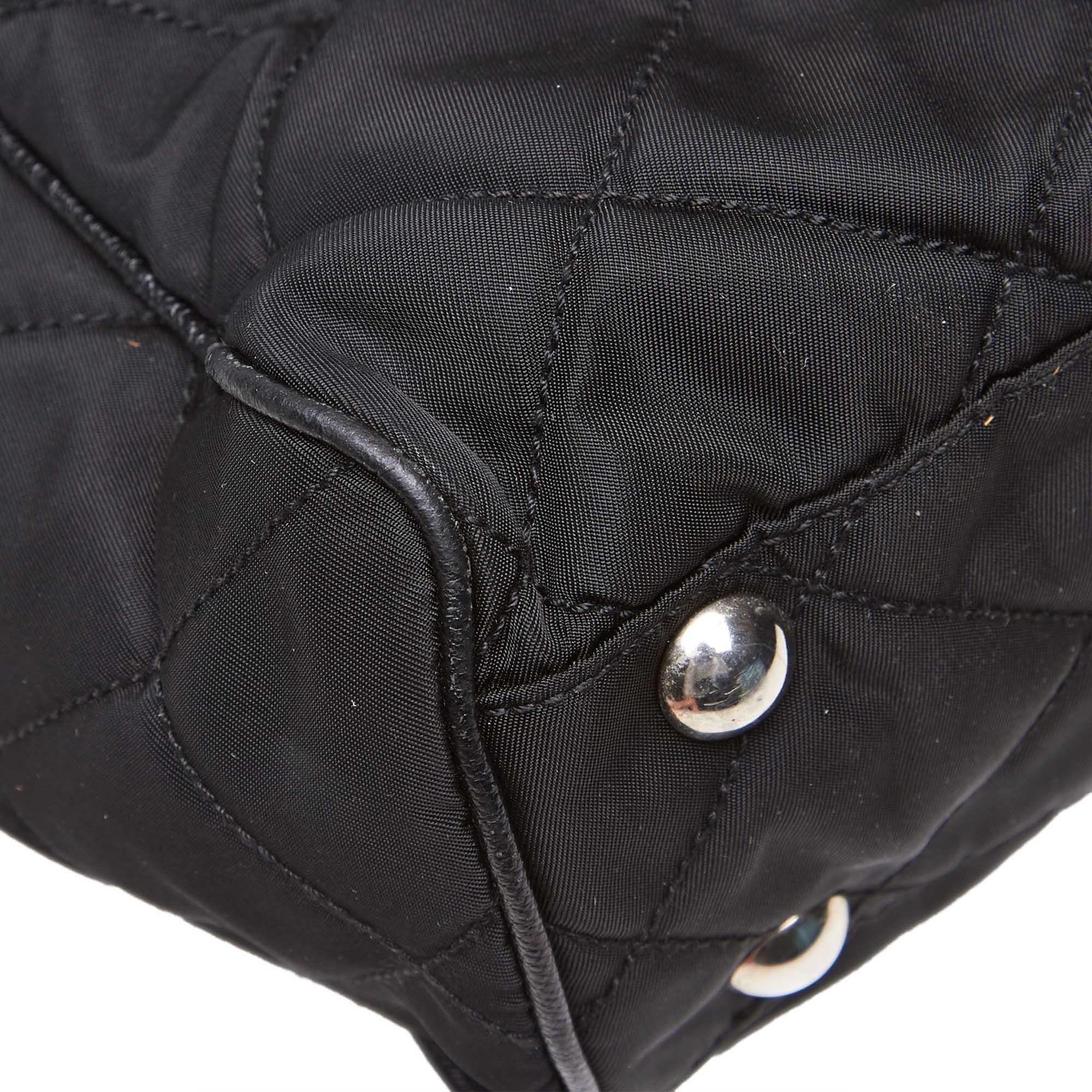 Vintage Authentic Prada Black Nylon Fabric Chain Tote Bag Italy LARGE  6