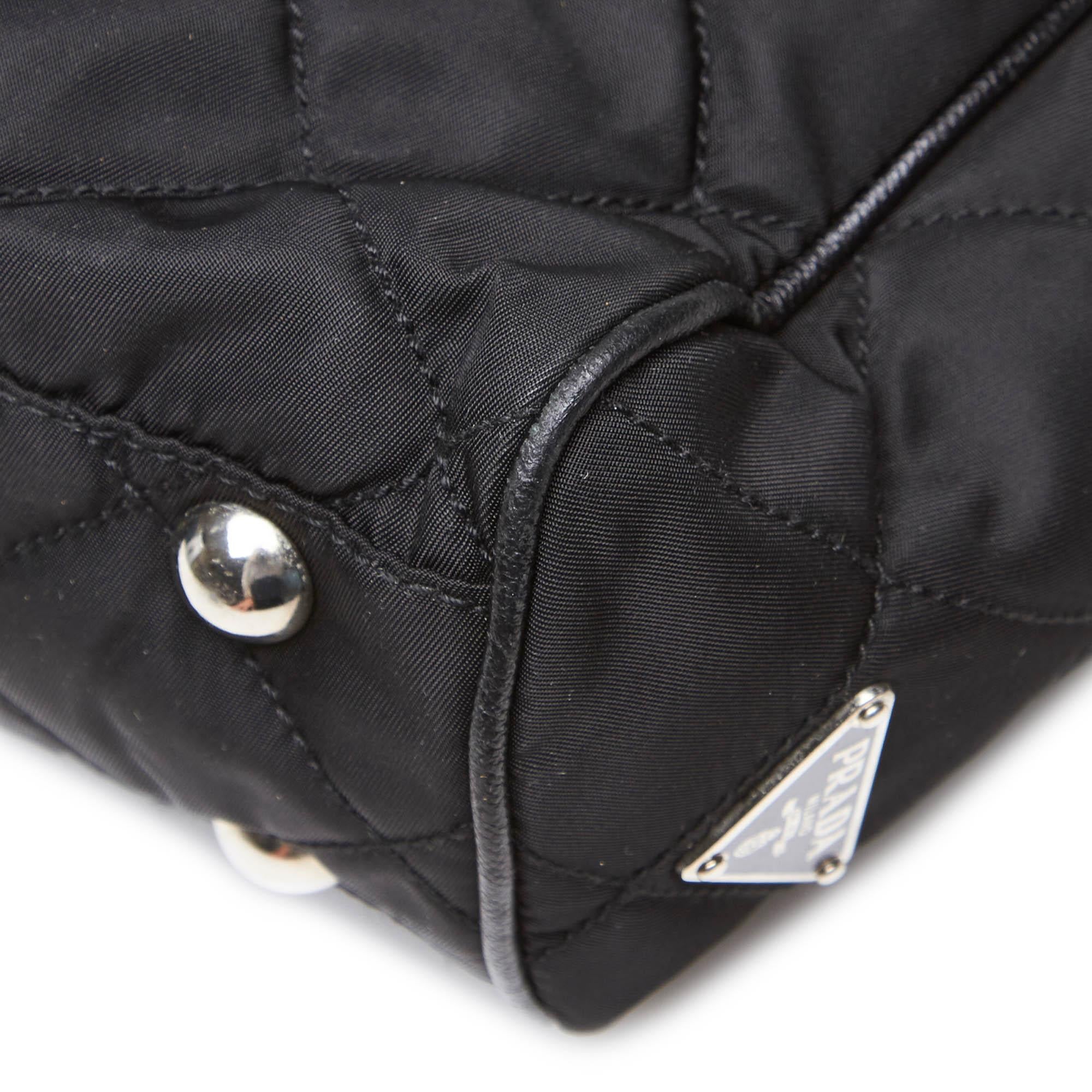 Vintage Authentic Prada Black Nylon Fabric Chain Tote Bag Italy LARGE  7