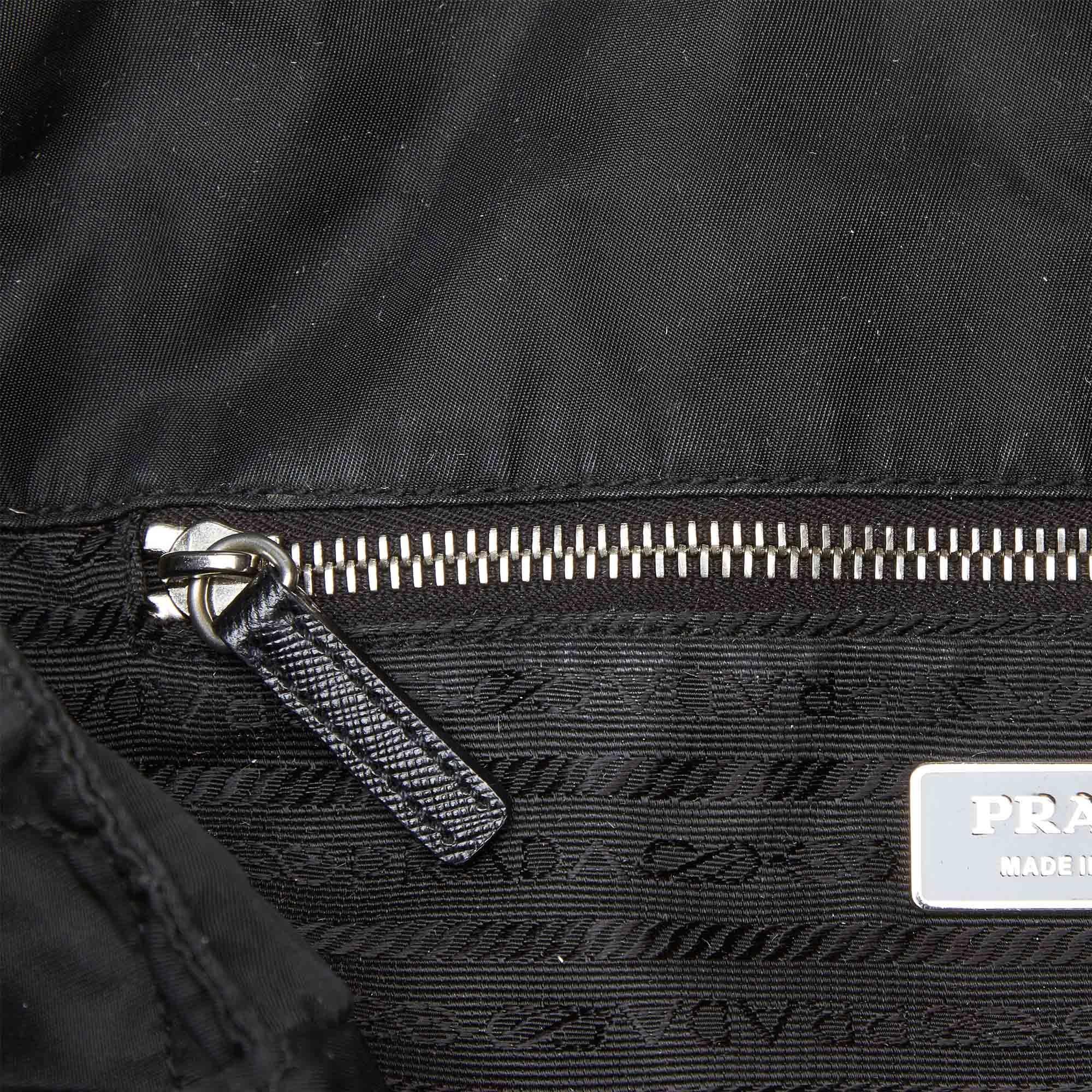 Vintage Authentic Prada Black Nylon Fabric Chain Tote Bag Italy LARGE  3