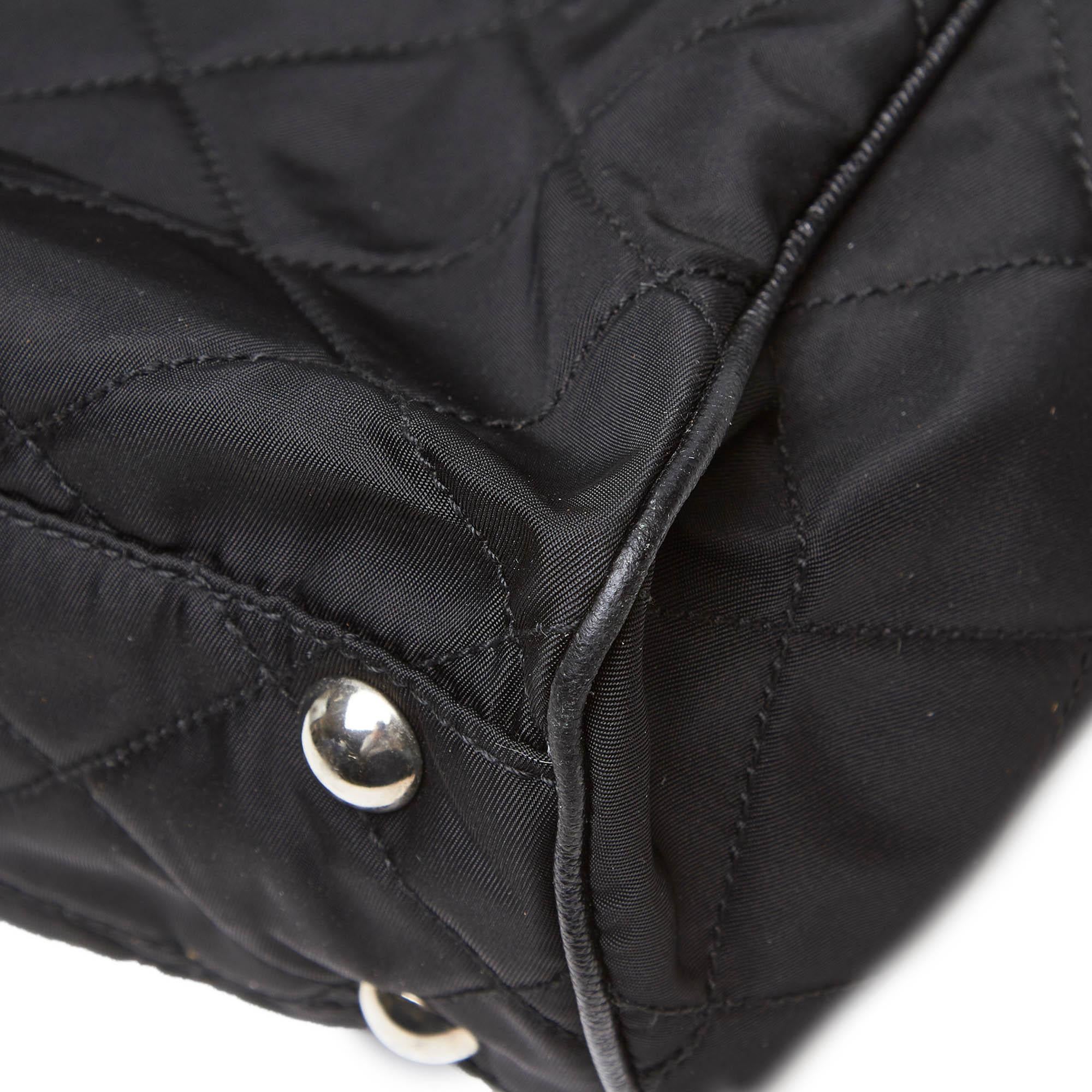 Vintage Authentic Prada Black Nylon Fabric Chain Tote Bag Italy LARGE  4