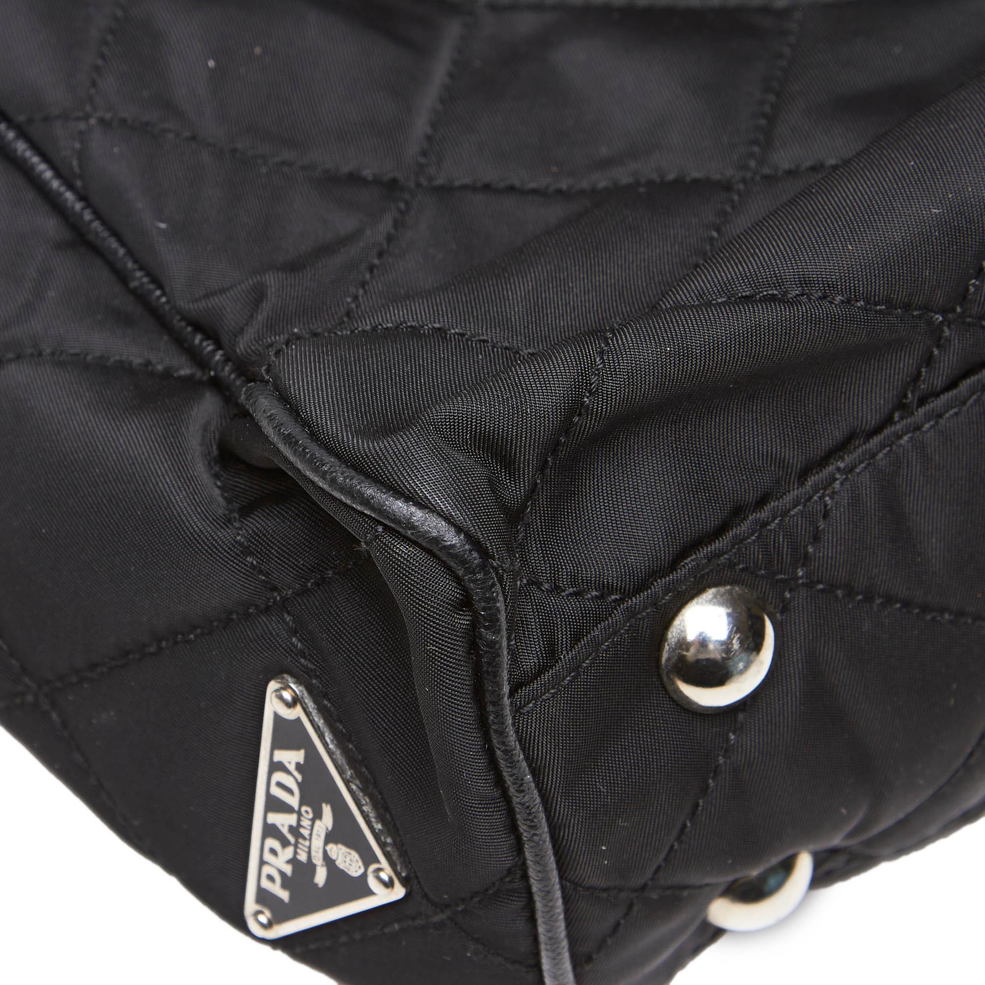 Vintage Authentic Prada Black Nylon Fabric Chain Tote Bag Italy LARGE  5