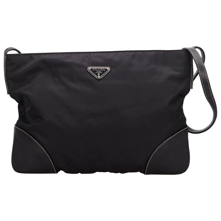 Vintage Authentic Prada Black Nylon Fabric Crossbody Bag ITALY MEDIUM